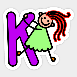 Letter K for girls alphabet Kids Colorful Cartoon Character Sticker